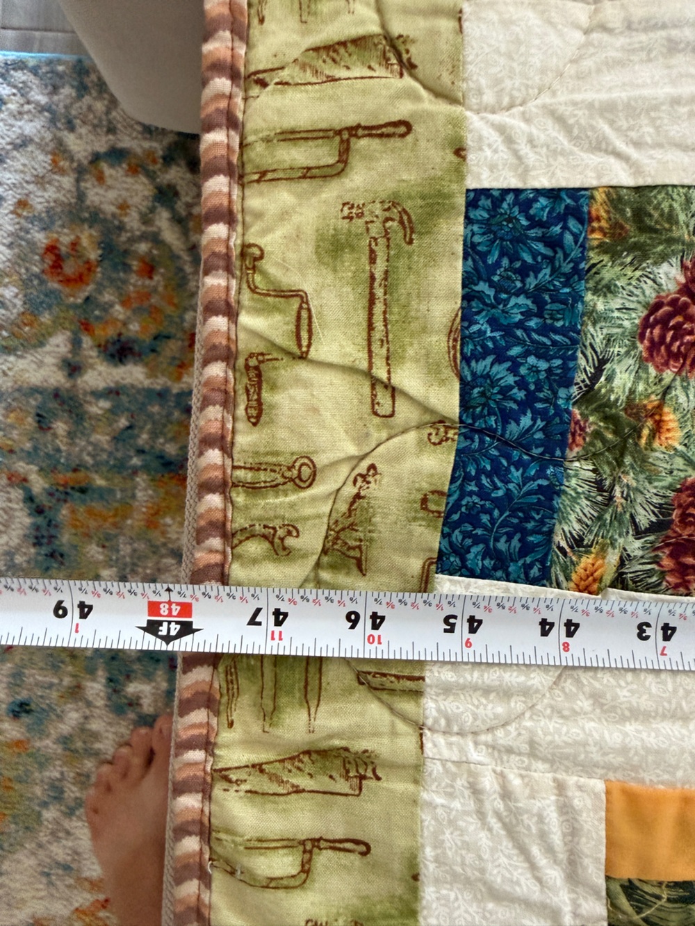 Quilt Handmade Patchwork Lap Throw Wall Hanging 48x44 One Of A Kin - Picture 6 of 8
